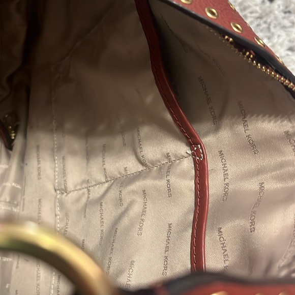 MICHAEL Michael Kors Womens Brooklyn Leather Convertible Hobo Handbag Red Large - Picture 8 of 12